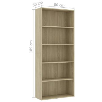 5-Tier Book Cabinet in Sonoma Oak - Modern & Stylish Design