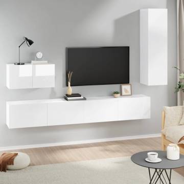 4 Piece High Gloss White TV Cabinet Set - Stylish Storage Solution