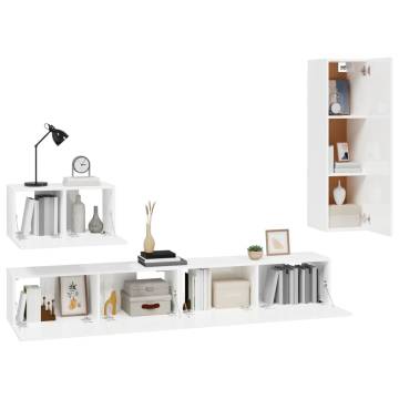 4 Piece High Gloss White TV Cabinet Set - Stylish Storage Solution