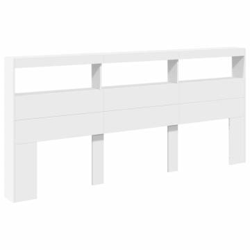 Stylish LED Headboard Cabinet in White - 220x17x102 cm