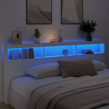 Stylish LED Headboard Cabinet in White - 220x17x102 cm