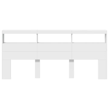 Stylish LED Headboard Cabinet in White - 220x17x102 cm