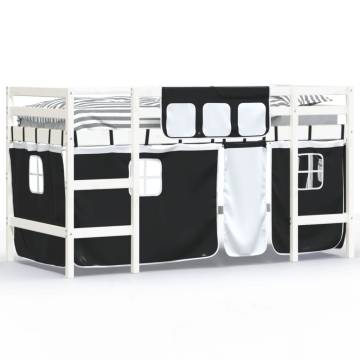 Kids' Loft Bed with Curtains - White & Black, Solid Pine 80x200cm