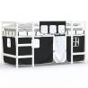 Kids' Loft Bed with Curtains - White & Black, Solid Pine 80x200cm