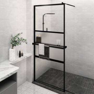 Walk-in Shower Wall with Shelf Black - 100x195 cm ESG Glass