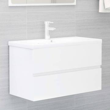 High Gloss White Sink Cabinet with Built-in Basin - HipoMarket