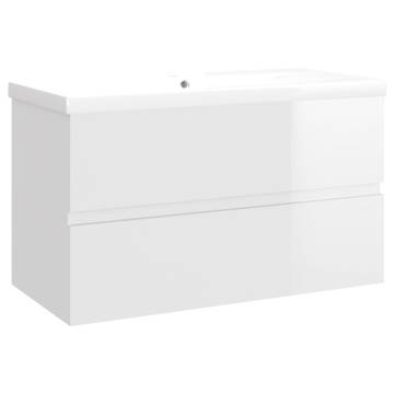 High Gloss White Sink Cabinet with Built-in Basin - HipoMarket