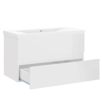 High Gloss White Sink Cabinet with Built-in Basin - HipoMarket