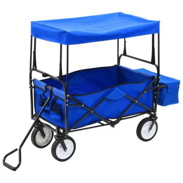 Folding Hand Trolley with Canopy - Steel Blue | Hipomarket