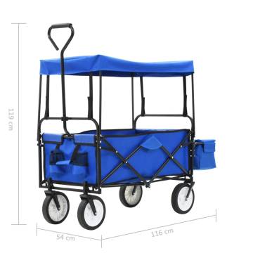 Folding Hand Trolley with Canopy - Steel Blue | Hipomarket