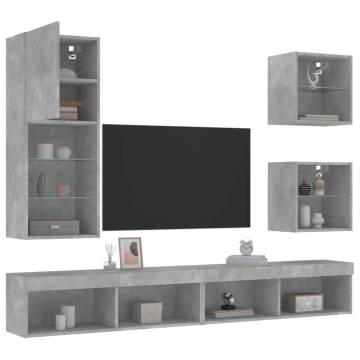 5 Piece TV Wall Units with LED - Concrete Grey | HipoMarket