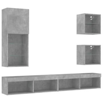 5 Piece TV Wall Units with LED - Concrete Grey | HipoMarket