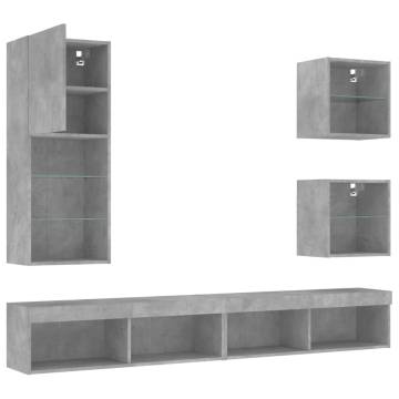 5 Piece TV Wall Units with LED - Concrete Grey | HipoMarket