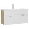 Stylish Sink Cabinet with Built-in Basin - White & Oak