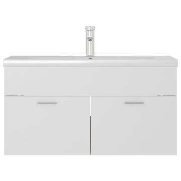 Stylish Sink Cabinet with Built-in Basin - White & Oak