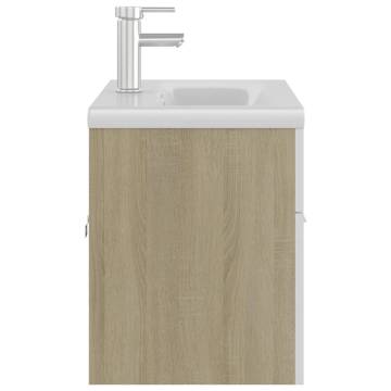 Stylish Sink Cabinet with Built-in Basin - White & Oak