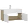 Stylish Sink Cabinet with Built-in Basin - White & Oak