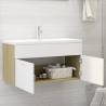 Stylish Sink Cabinet with Built-in Basin - White & Oak