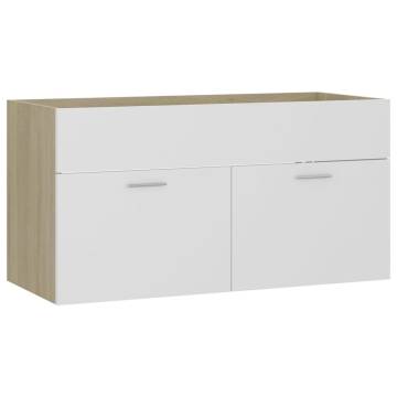 Stylish Sink Cabinet with Built-in Basin - White & Oak