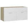 Stylish Sink Cabinet with Built-in Basin - White & Oak