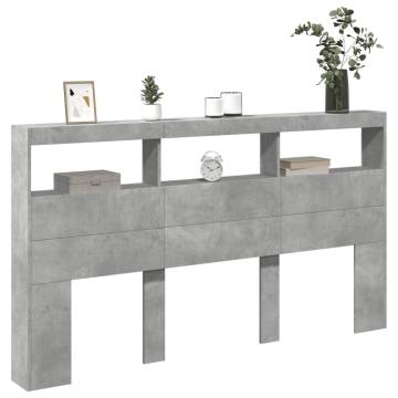 Modern LED Headboard Cabinet Concrete Grey | HipoMarket