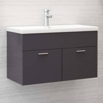 High Gloss Grey Sink Cabinet with Built-in Basin | Hipo Market