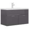 High Gloss Grey Sink Cabinet with Built-in Basin | Hipo Market