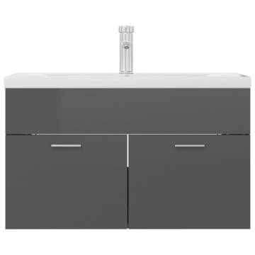 High Gloss Grey Sink Cabinet with Built-in Basin | Hipo Market