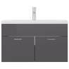 High Gloss Grey Sink Cabinet with Built-in Basin | Hipo Market