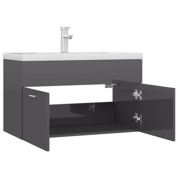 High Gloss Grey Sink Cabinet with Built-in Basin | Hipo Market