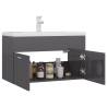 High Gloss Grey Sink Cabinet with Built-in Basin | Hipo Market