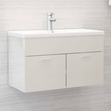 High Gloss White Sink Cabinet with Basin | Hipomarket