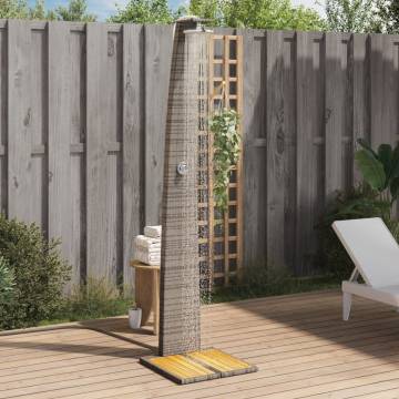 Stylish Grey Outdoor Shower - Poly Rattan & Acacia Wood