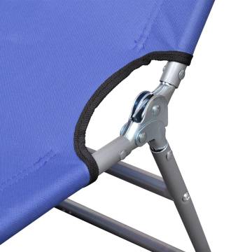 Folding Sun Lounger - Durable Blue Steel, Adjustable Backrest