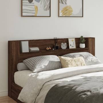 Stylish LED Headboard Cabinet in Brown Oak - 200x16.5 cm