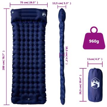 Self Inflating Camping Mattress with Pillow - Navy Blue