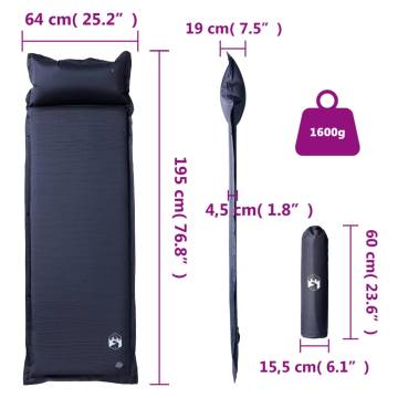 Self Inflating Camping Mattress with Pillow - Grey | HipoMarket