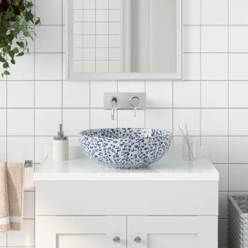 Countertop Basin White & Blue Round 41x14 cm - Chic Ceramic Sink