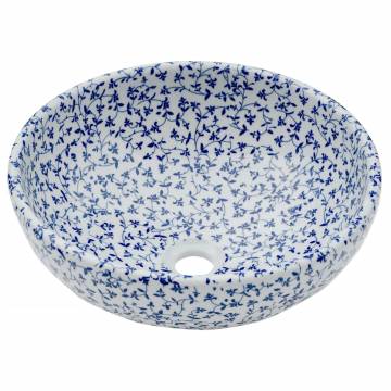 Countertop Basin White & Blue Round 41x14 cm - Chic Ceramic Sink