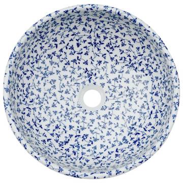 Countertop Basin White & Blue Round 41x14 cm - Chic Ceramic Sink