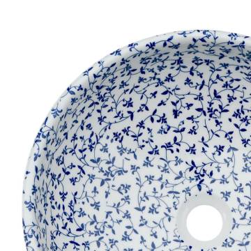 Countertop Basin White & Blue Round 41x14 cm - Chic Ceramic Sink