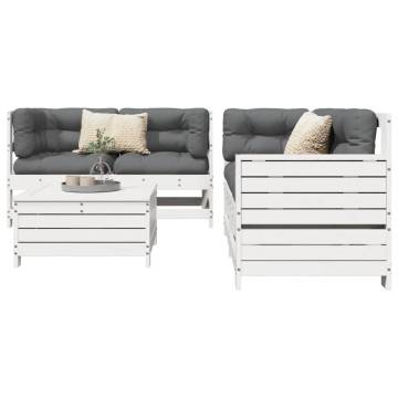 5 Piece Garden Sofa Set - White Solid Wood Pine | HipoMarket