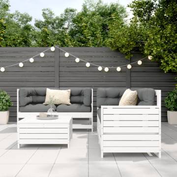 5 Piece Garden Sofa Set - White Solid Wood Pine | HipoMarket