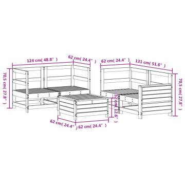 5 Piece Garden Sofa Set - White Solid Wood Pine | HipoMarket