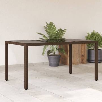 Garden Table with Glass Top - Brown Poly Rattan 150x90cm