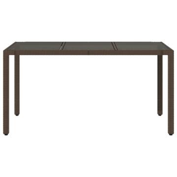 Garden Table with Glass Top - Brown Poly Rattan 150x90cm