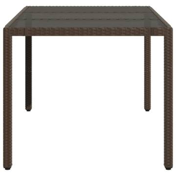 Garden Table with Glass Top - Brown Poly Rattan 150x90cm