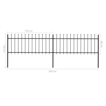 Garden Fence with Spear Top Steel 3.4x0.8 m Black