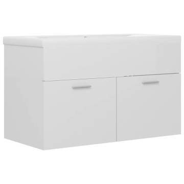 High Gloss White Sink Cabinet with Built-in Basin - Modern Design