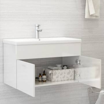 High Gloss White Sink Cabinet with Built-in Basin - Modern Design